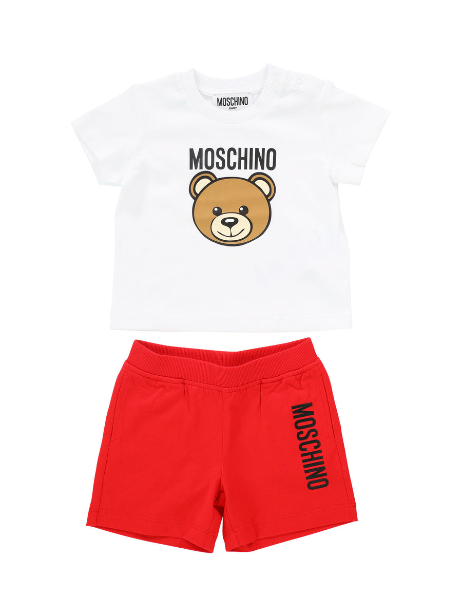 Completo T-shirt bianca con Teddy e shorts rossi