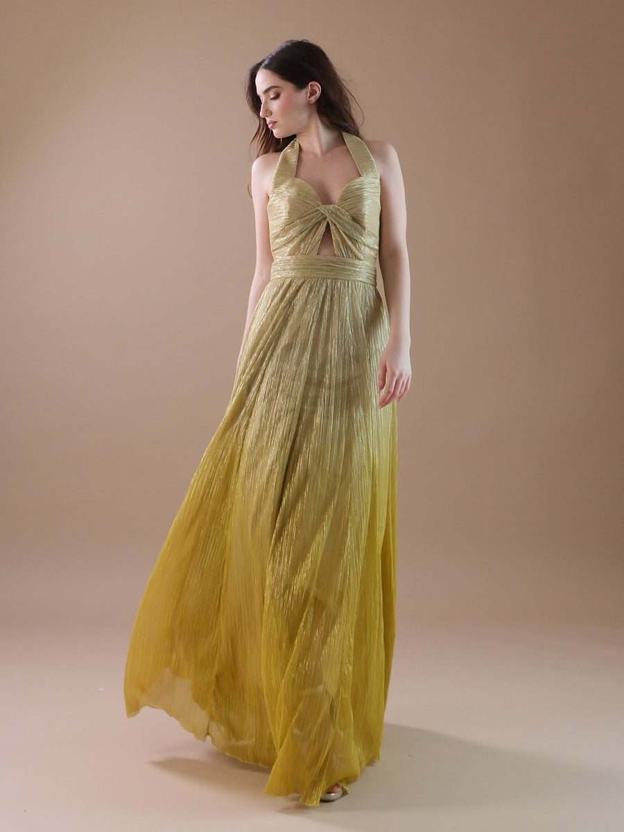 Zelda Dress degradè da oro a giallo e scollo arricciato