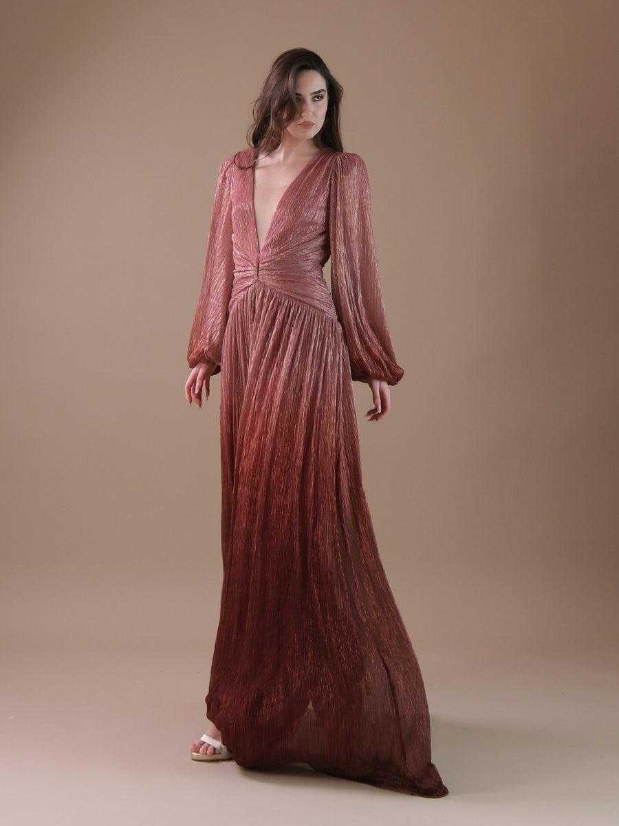 Cleopatra Dress manica lunga degradè bronzo e lurex