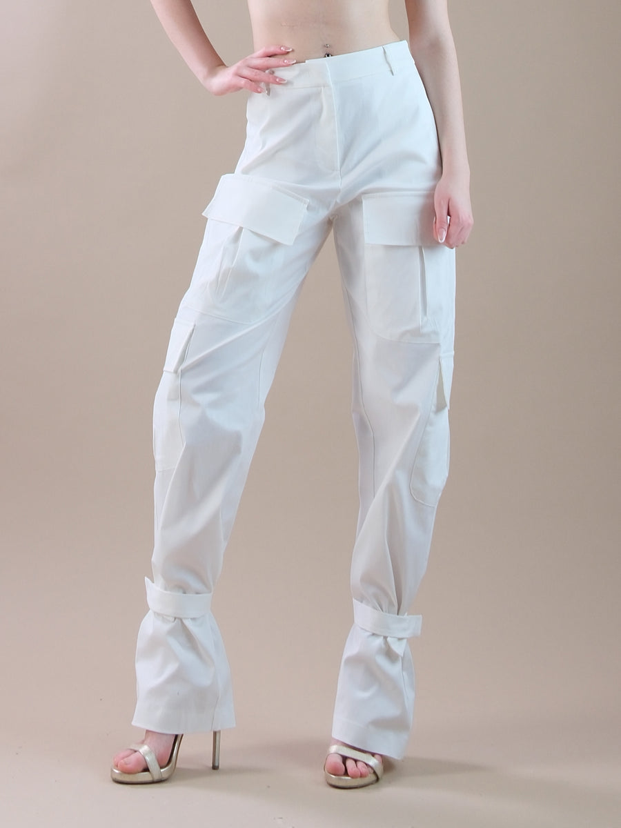 Pantaloni cargo off-white con nastri alle caviglie