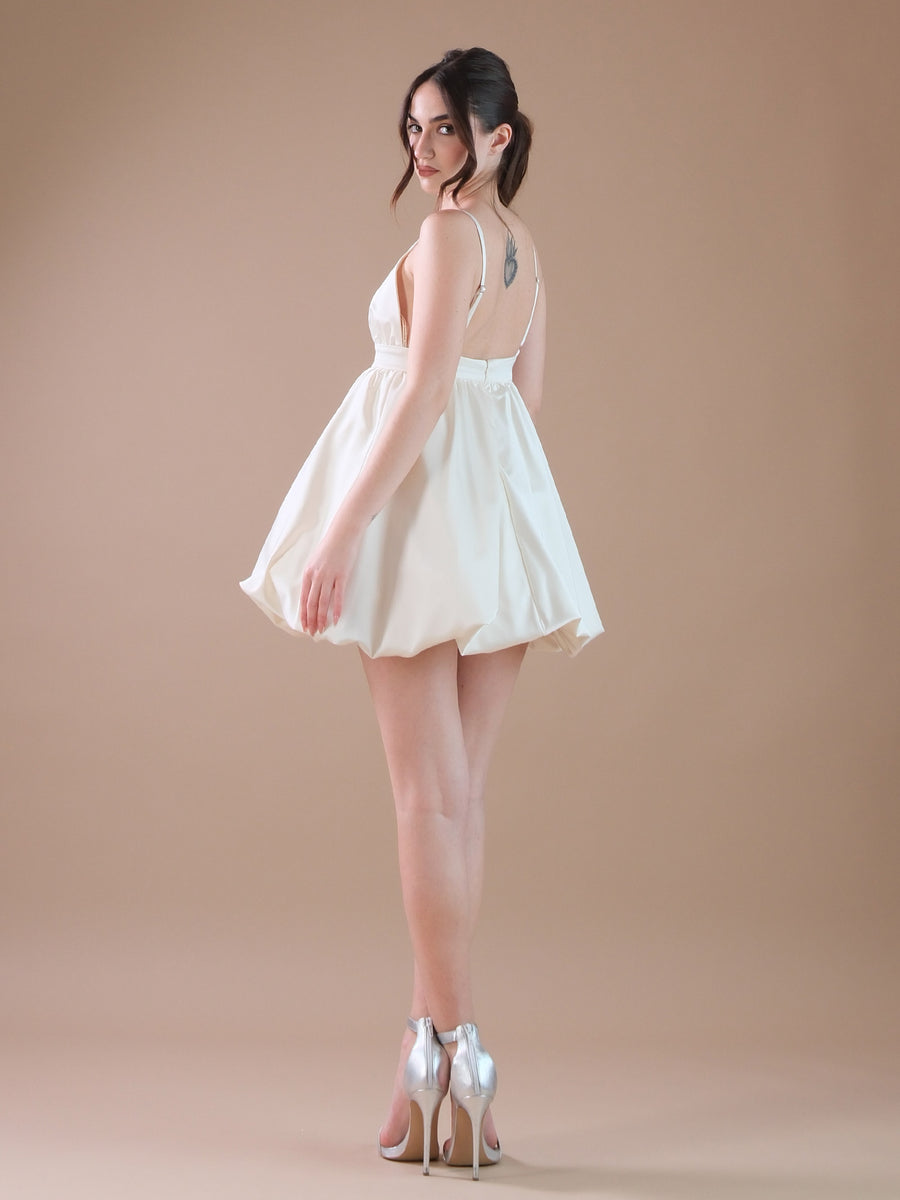 Mini dress bianco latte in raso con triangoli