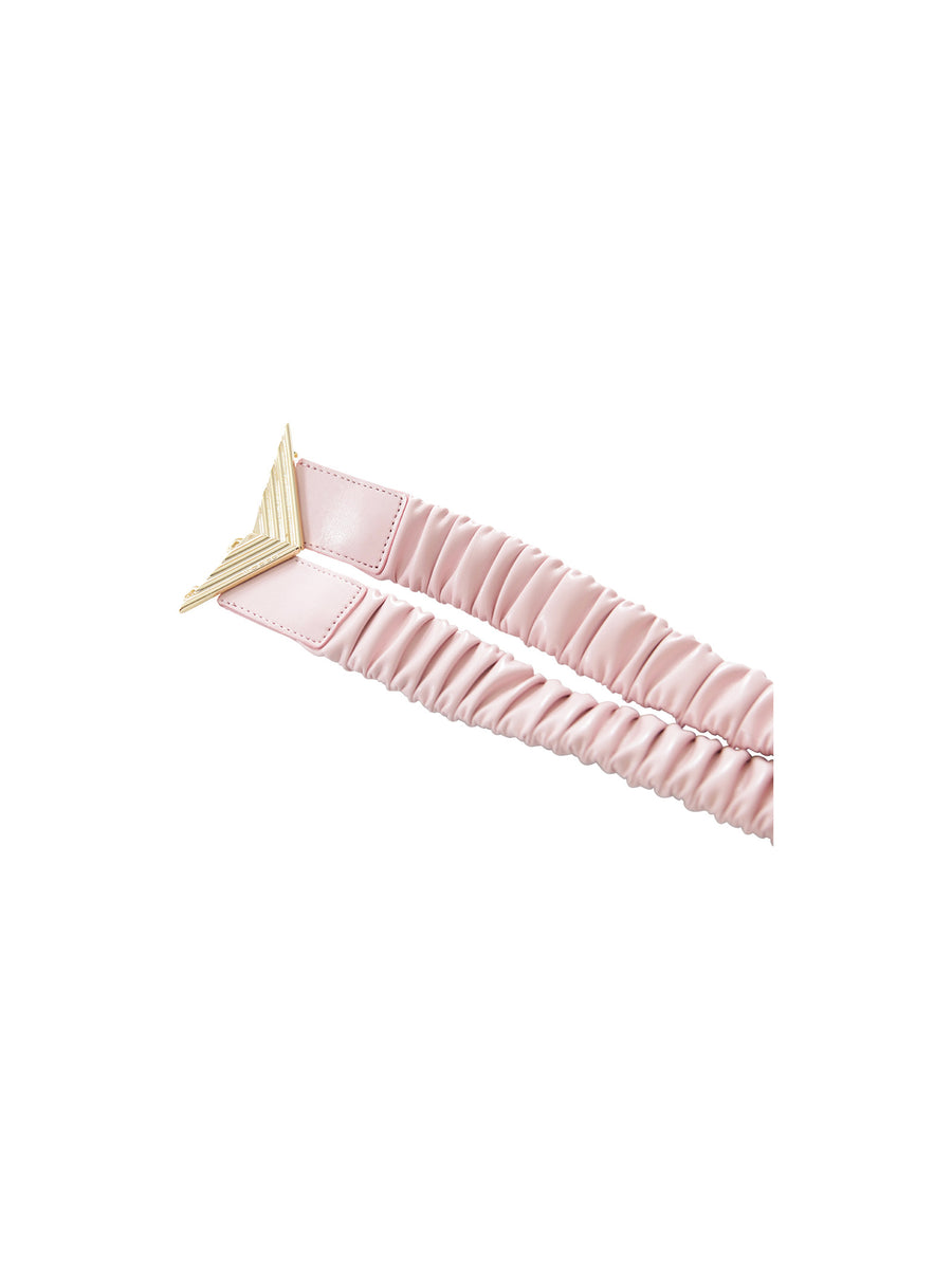 Cintura elastica arricciata rosa con fibbia V oro