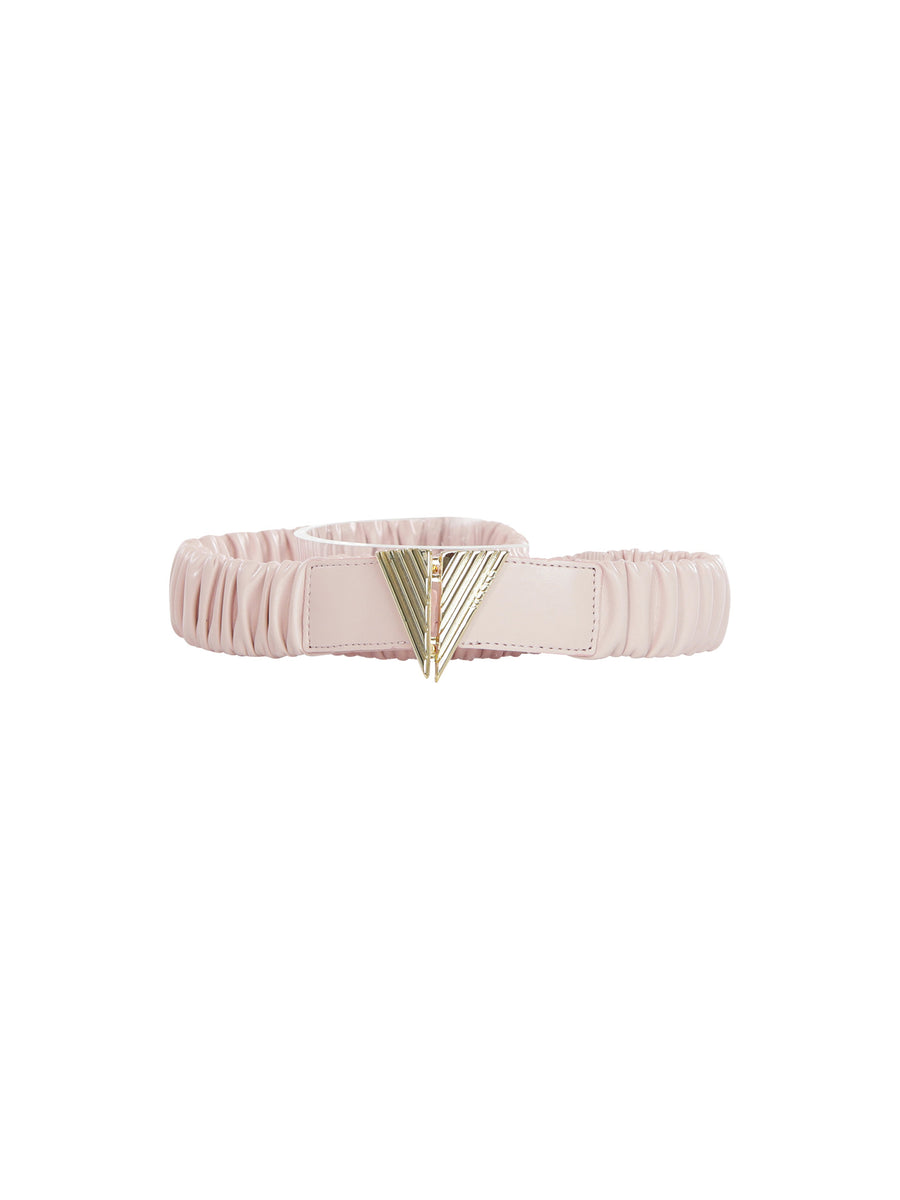Cintura elastica arricciata rosa con fibbia V oro