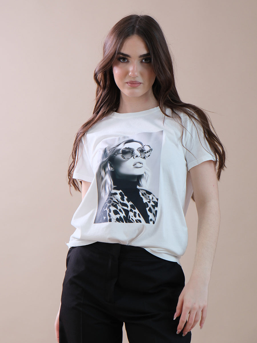 T-shirt bianca con stampa Woman bianco e nero