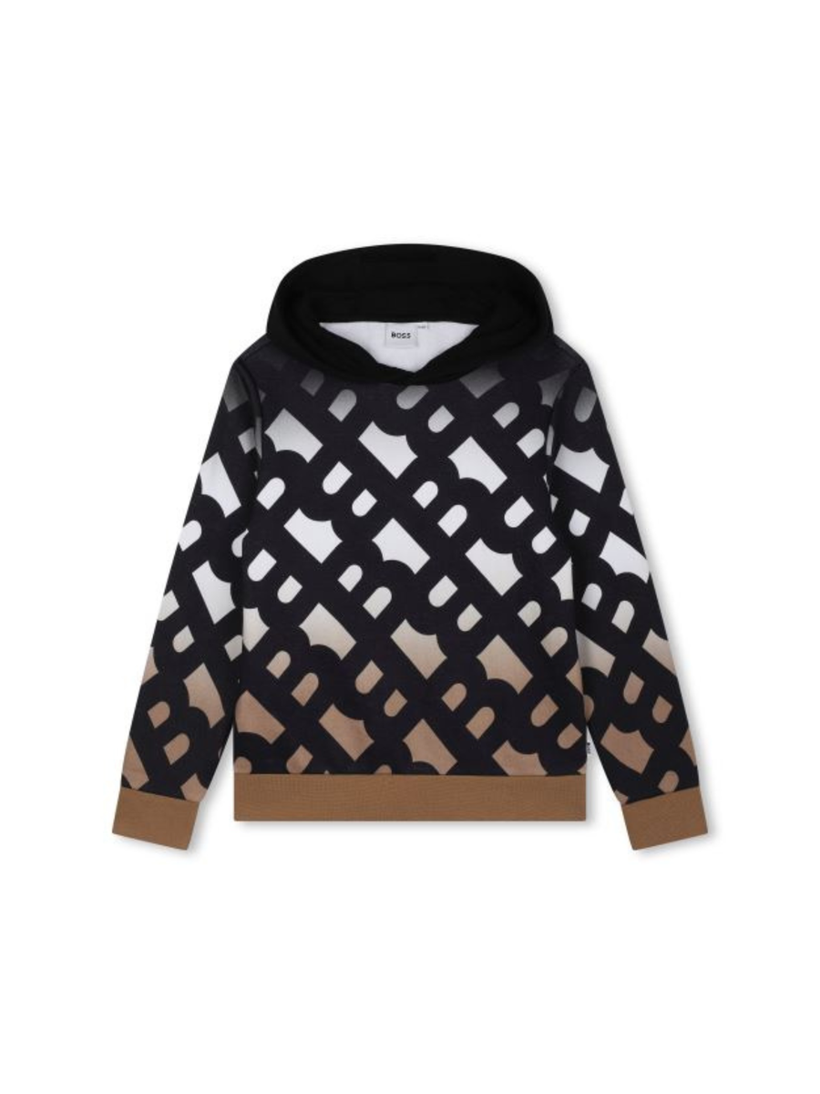 Felpa Boss con cappuccio all-over nera e biscotto J51188 09B Boss 