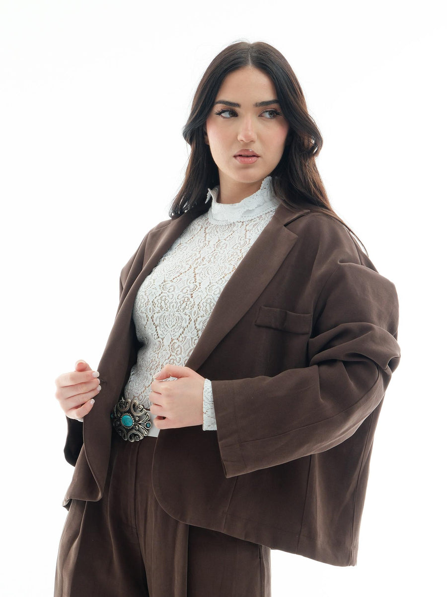 Blazer Haveone cioccolato con dettaglio turchese JVSN056 CIO Haveone 