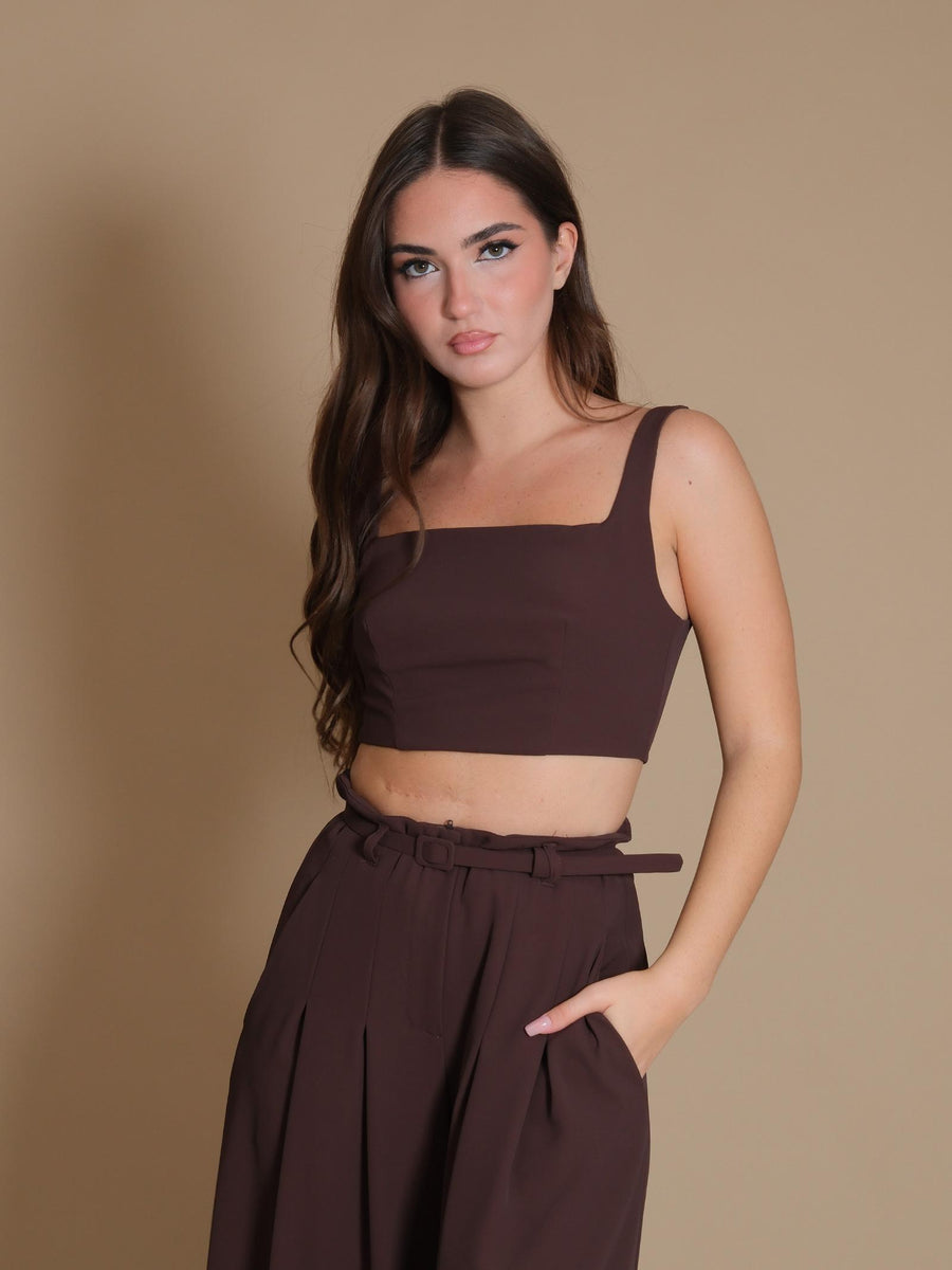 Crop top Imperial ebano con scollo quadrato e spalline RFW8IJX EBANO Imperial 