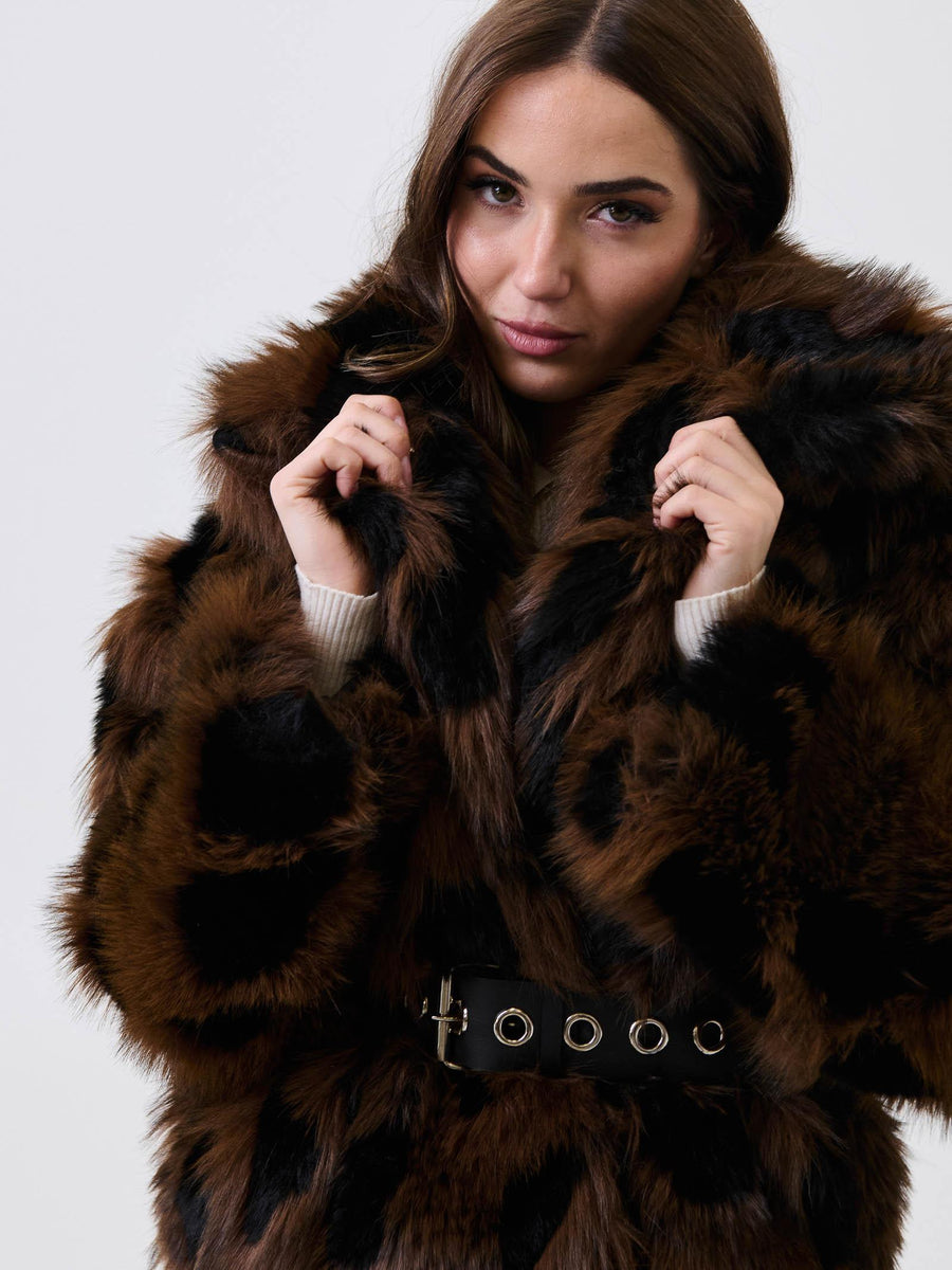 Ecopelliccia Armoire moro e nero con cintura in coordinato 098 MORO/NERO Armoire 