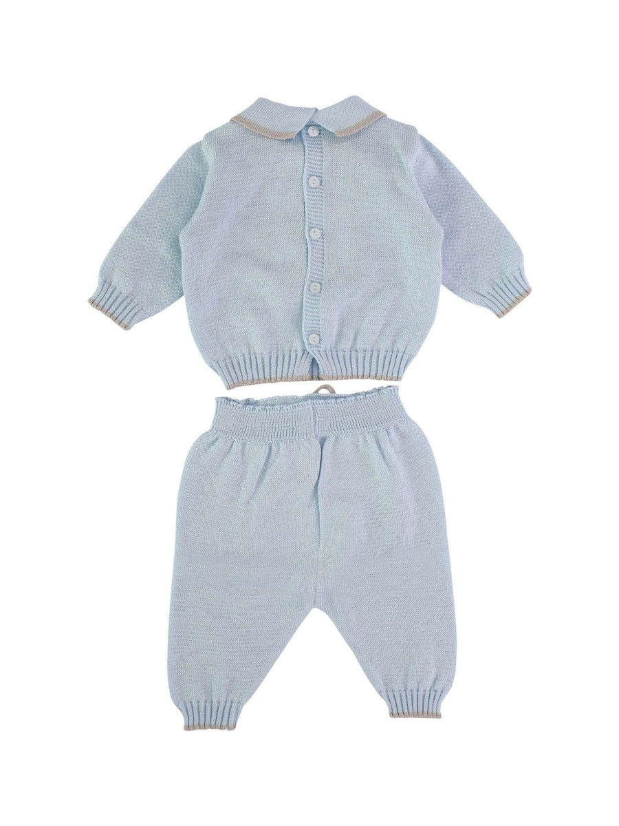 Completo azzurro in maglia con ricami beige EP5750 4PNO Marlù 