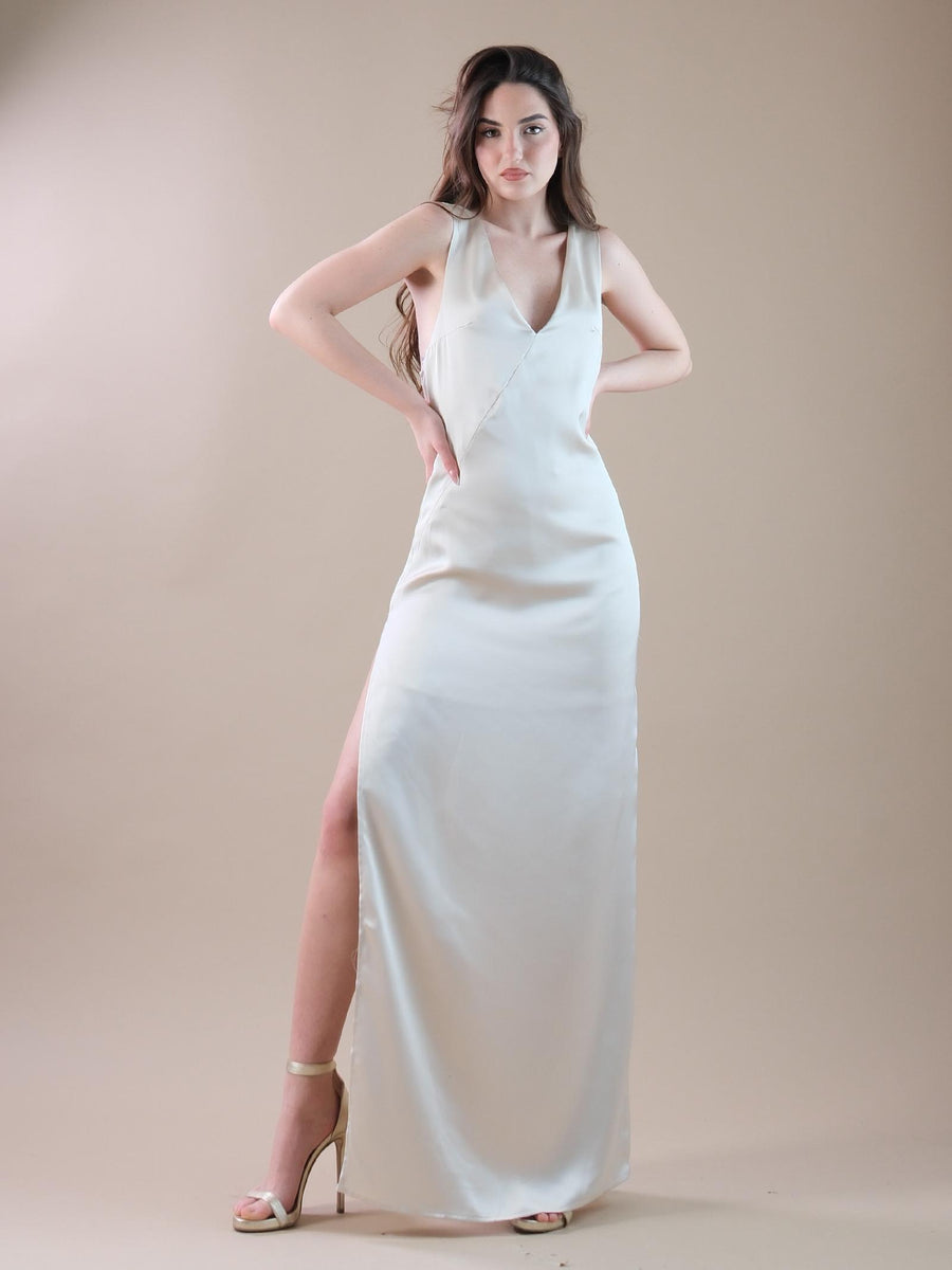 Abito lungo in raso panna TB0578 PANNA Vicolo 