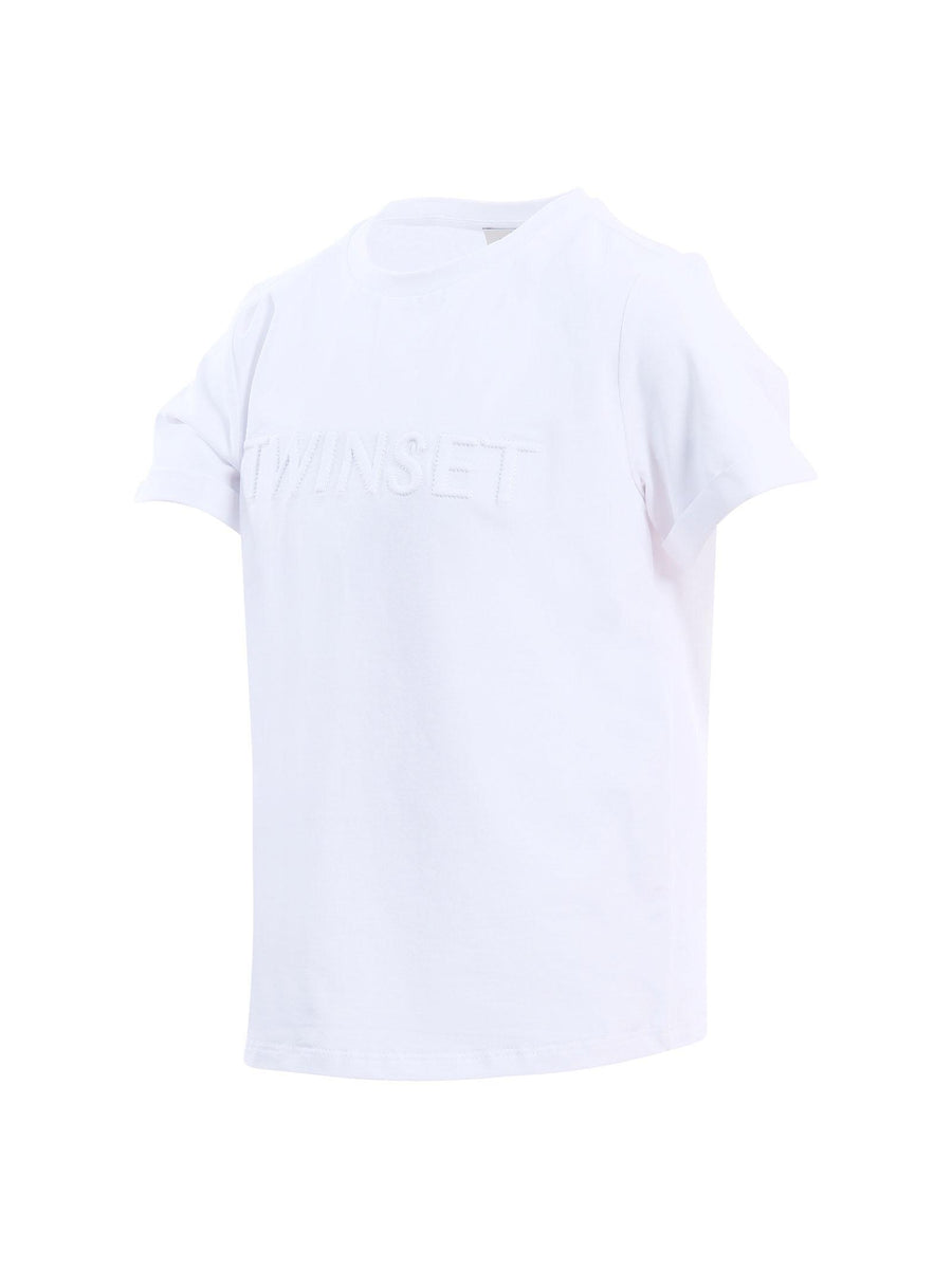 T-Shirt Twinset bianca con logo lettering in rilievo e ricamato 251GJ2534 00808 Twinset 