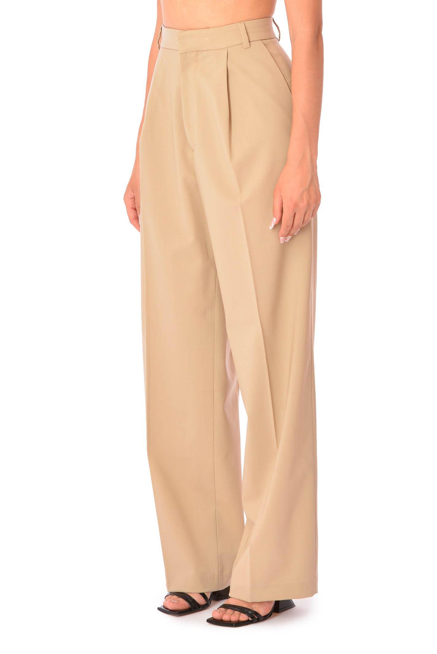 Pantalone palazzo con pence sabbia HELEN3826 BEI RAYURES NOIR 