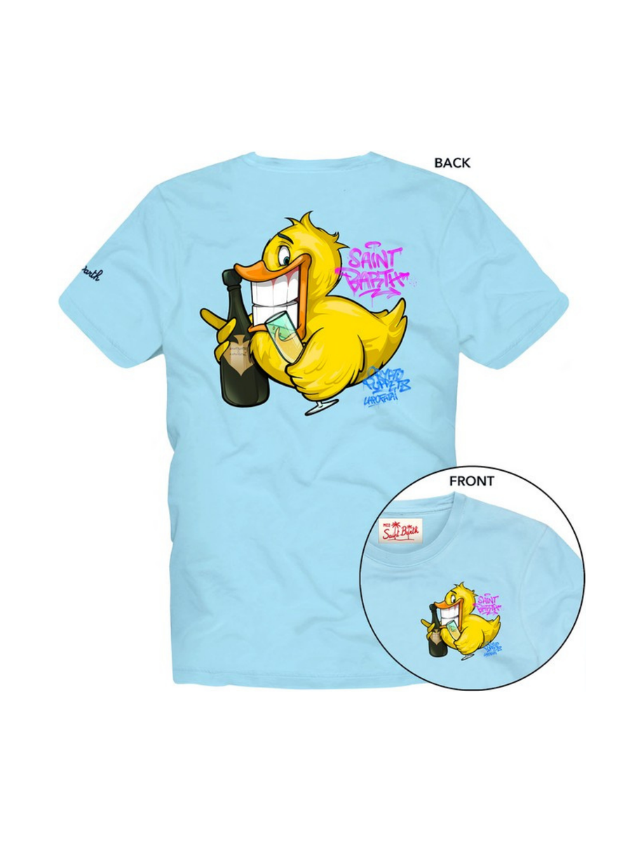 T-Shirt Saint Barth azzurra con stampa papero e bottiglia TSHM001 02944H MC2 SAINT BARTH 