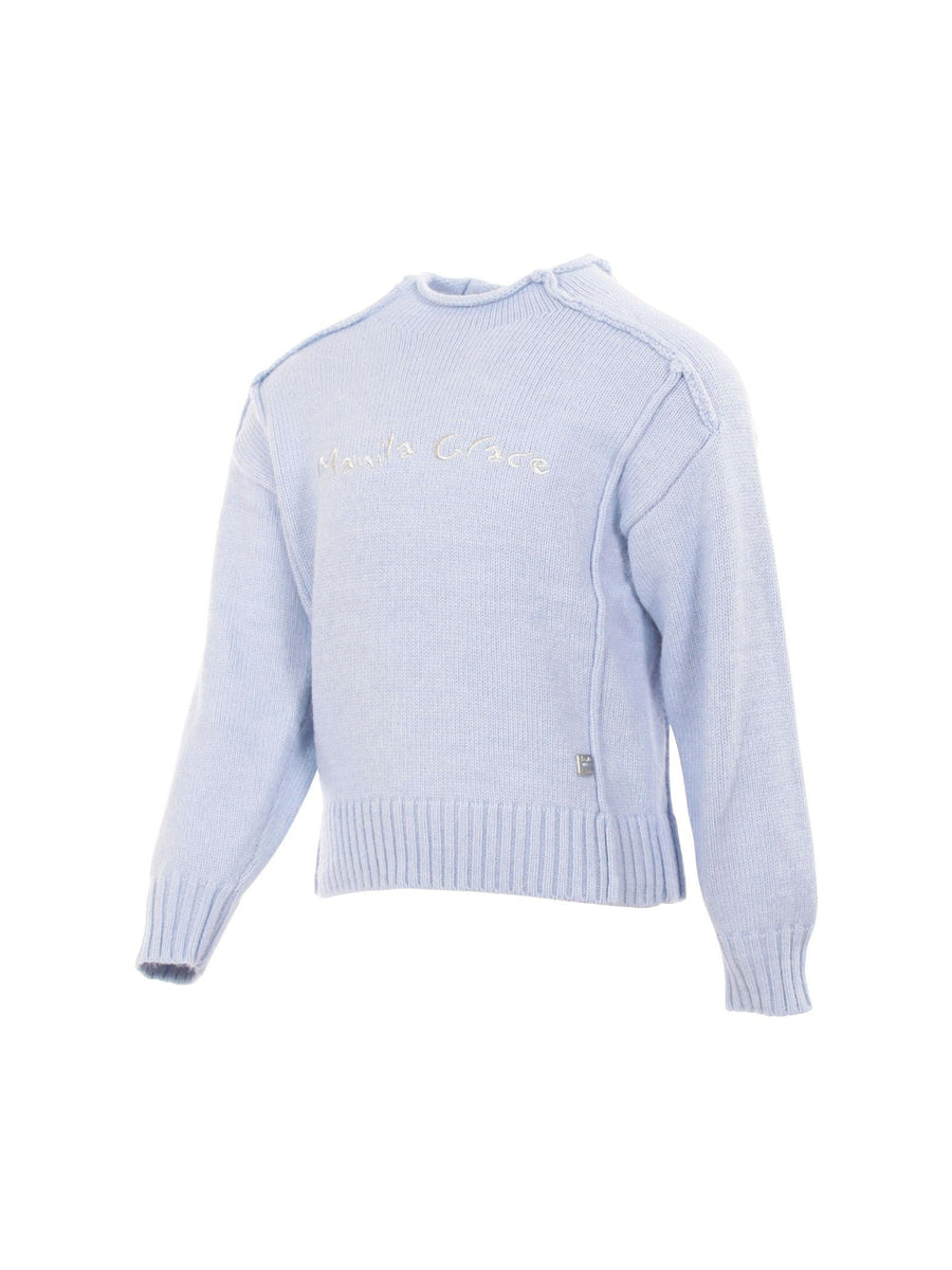 Maglioncino bambina Manila Grace azzurro polvere e logo silver MFBF24M212 POLVERE Manila Grace 