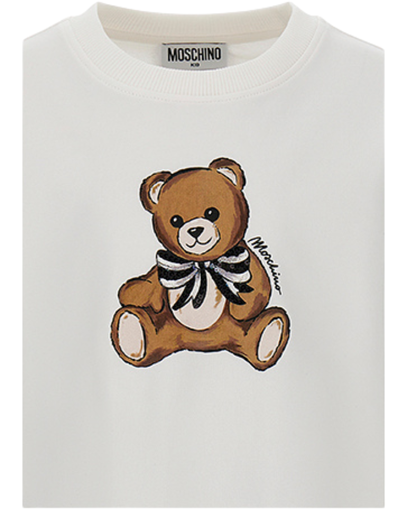 Abito Moschino bianco con fondo arricciato e orsetto iconico sul petto HDV0H7 10063 Moschino 