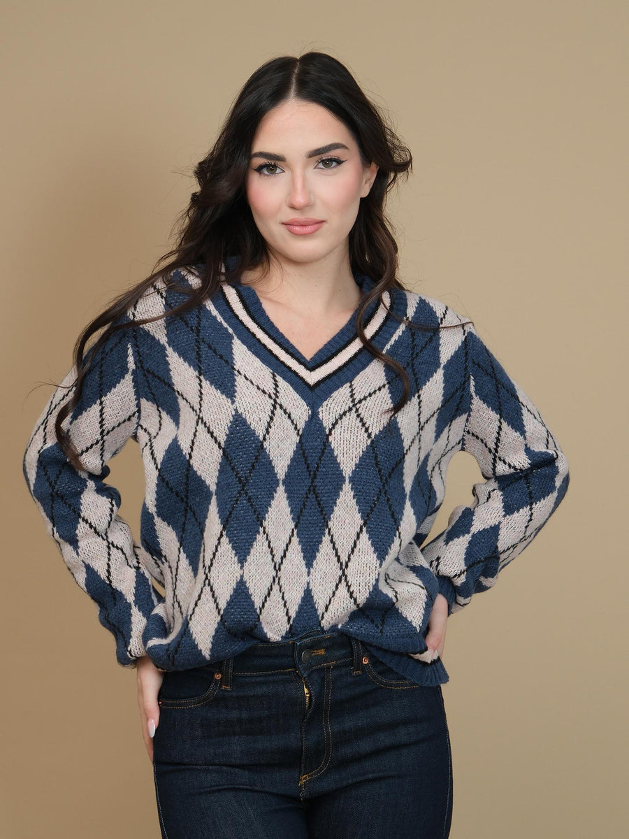 Maglione Haveone blu e nero con rombi all over MNCM225 BLU/NERO Haveone 