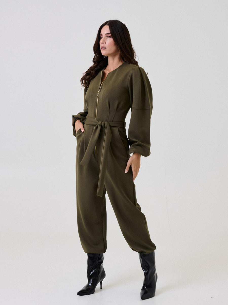 Jumpsuit Bohemian Vì verde militare con zip centrale BHTUT004 MILITARY Bohemian V 