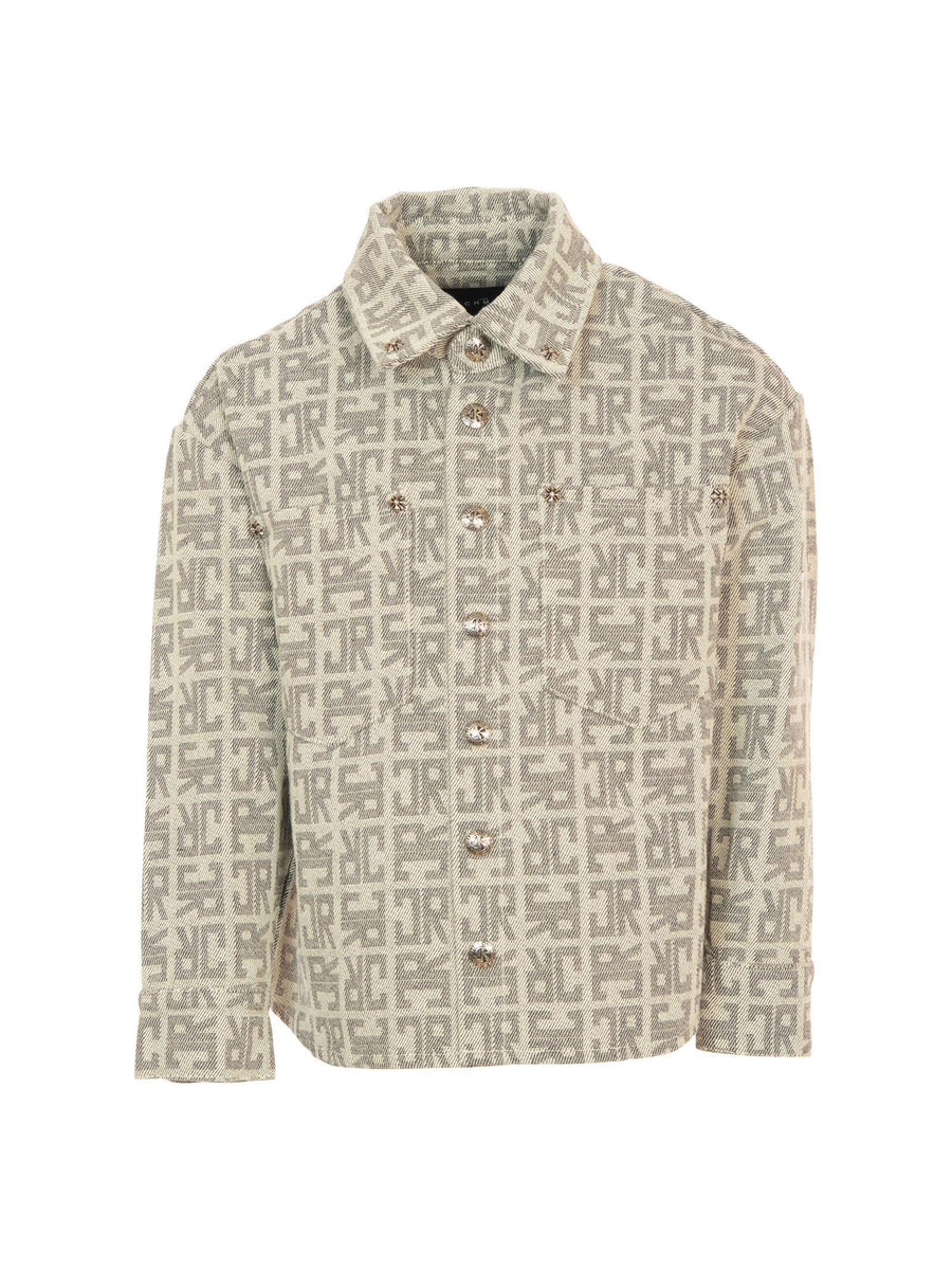 Camicia in jeans John Richmond beige con logo JR grigio all over RBA25133CA MONOGRAM John Richmond 