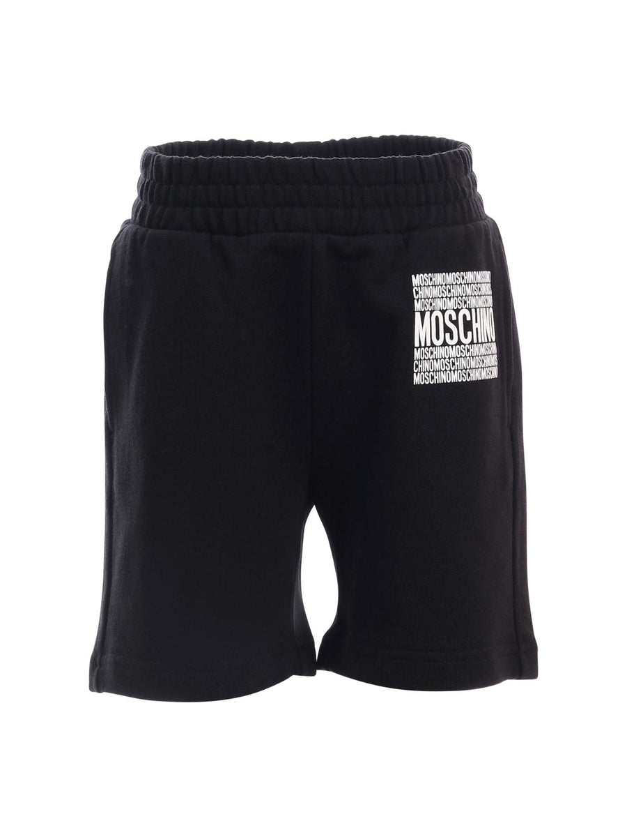 Shorts Moschino neri con stampa logo lettering ripetuto HUQ028 60100 Moschino 