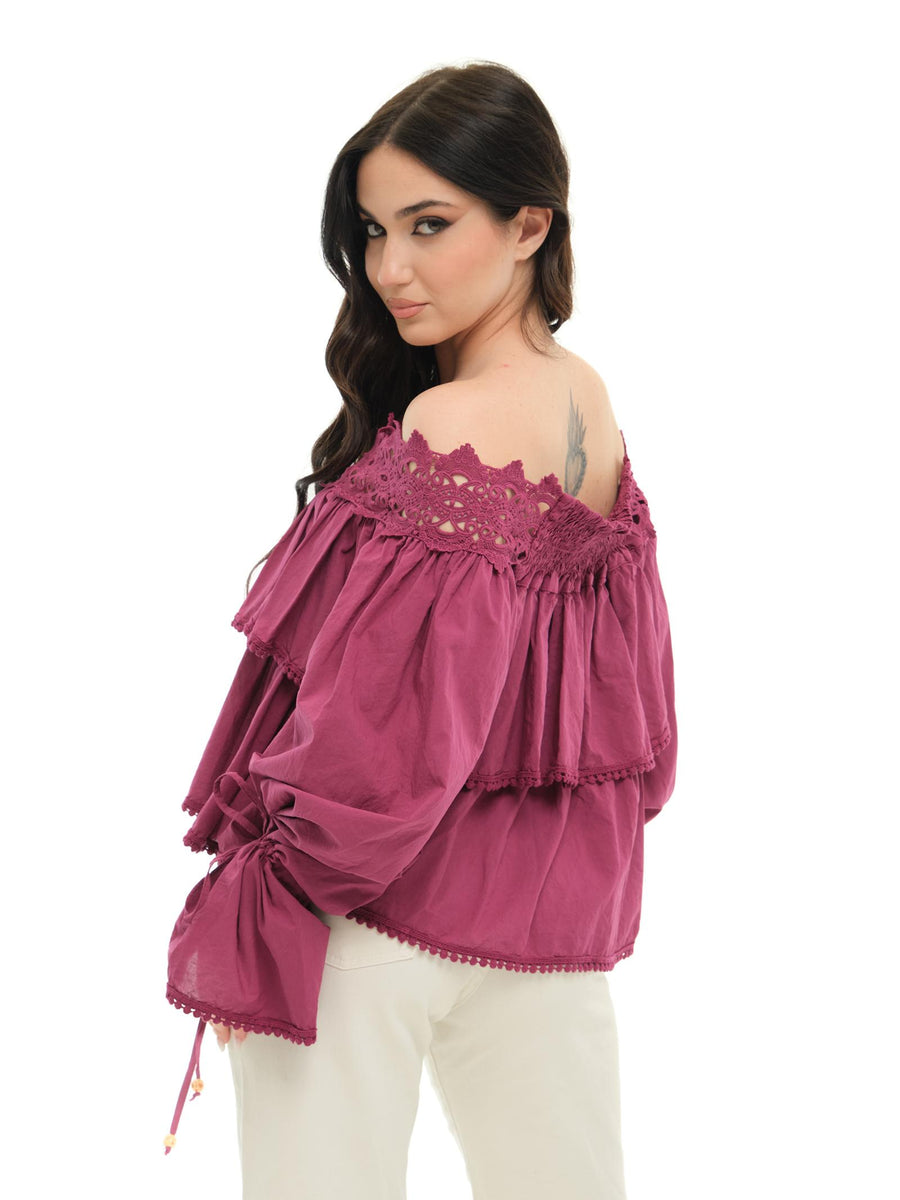 Top Souvenir rubino con balze M1496 RUBINO Souvenir 