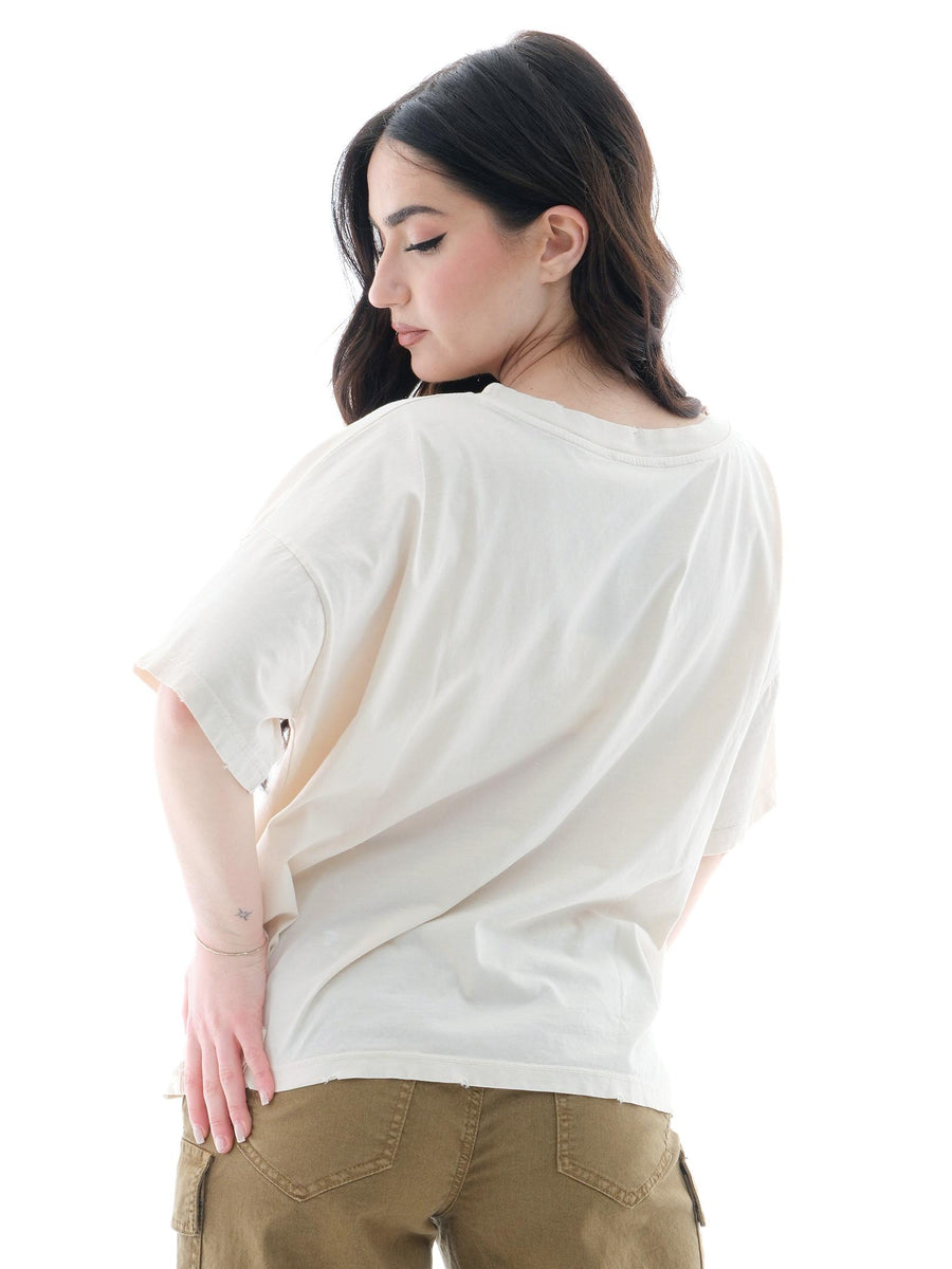 T-Shirt over Vicolo beige con strappi UD0031 BEI Vicolo 