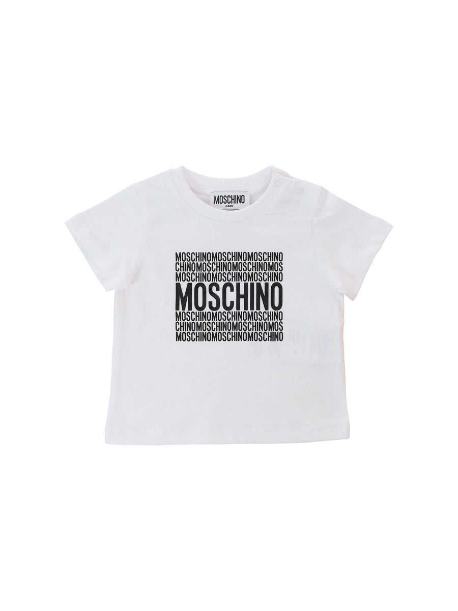 T-Shirt Moschino bianca con logo ripetuto sul petto M9M032 10101 Moschino 