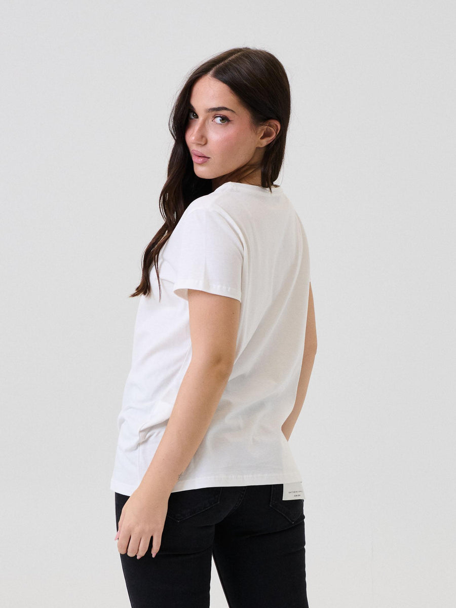 T-Shirt Vicolo bianca con stampa fiocco in strass e logo "VCL" RF0222 BIA Vicolo 