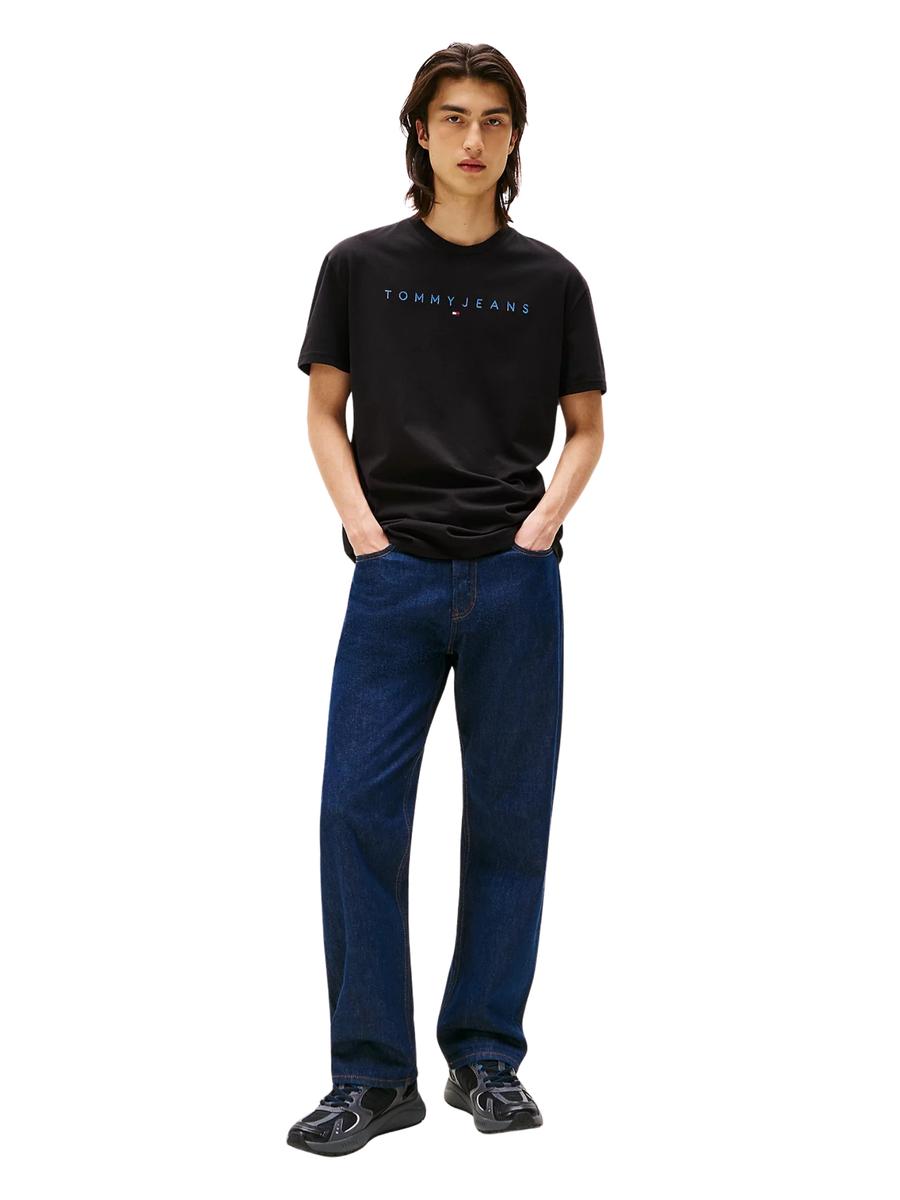 T-shirt Tommy Hilfiger nero con logo lineare ricamato DM0DM20744 0GK Tommy Hilfiger 