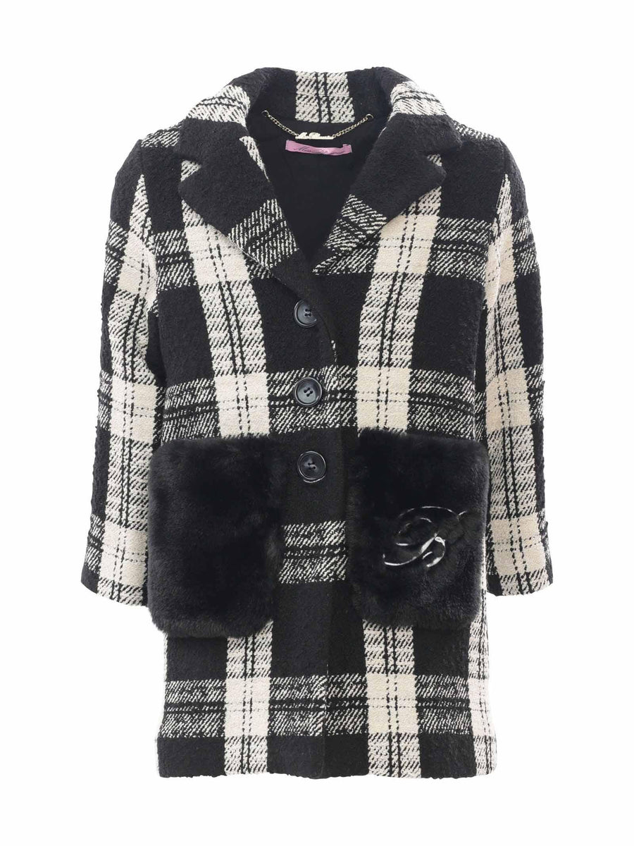 Cappotto nero tartan IF2062T3171 09M04 Miss Blumarine 