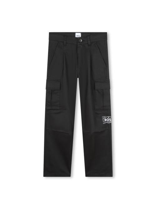 Pantalone Boss nero fit affussolato in twill J51141 09B Boss 