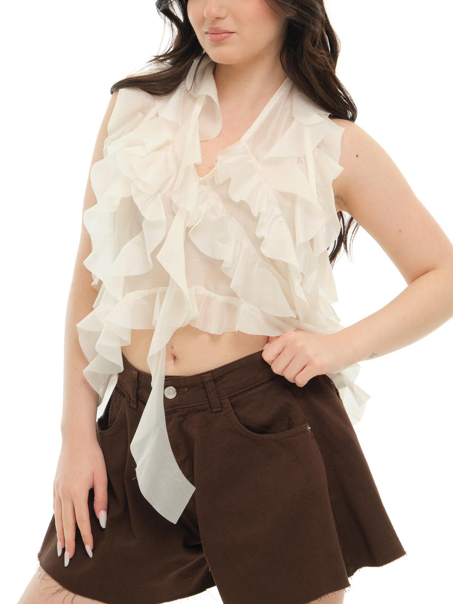 Top Haveone bianco scollo america a balze RMAN081 BIANCO Haveone 