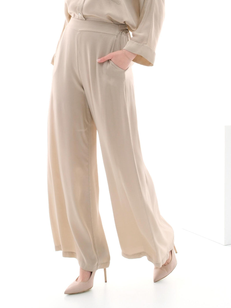 Pantalone a palazzo Armoire beige in raso F8196P PAPIRO Armoire 