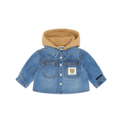 Giubbino in denim Moschino blu con cappuccio beige MUA009 40059 Moschino 