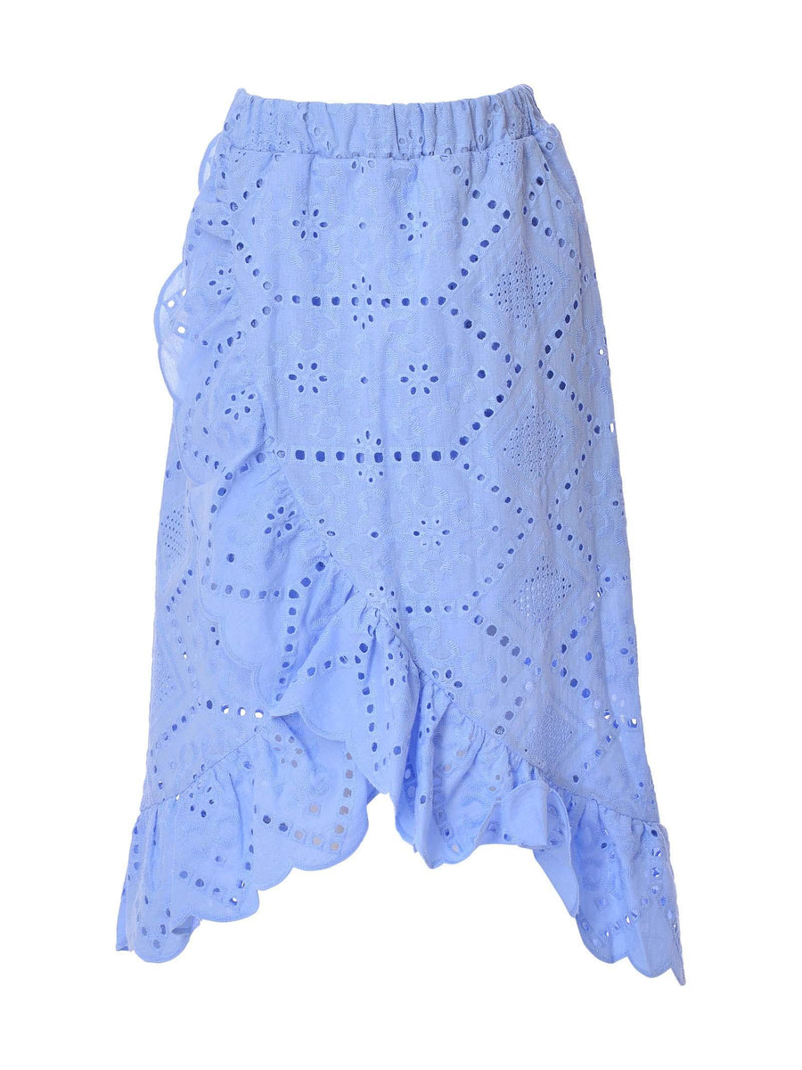 Gonna midi celeste polvere in pizzo san gallo MMBSS22G464 CEL Mariuccia Milano 