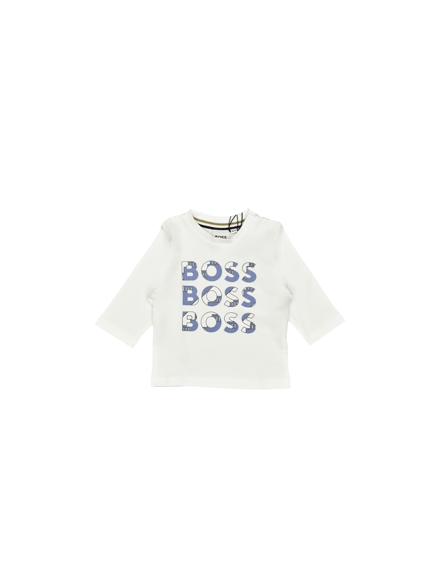 T-Shirt Boss bianca a maniche lunghe con maxi logo J51291 10P Boss 