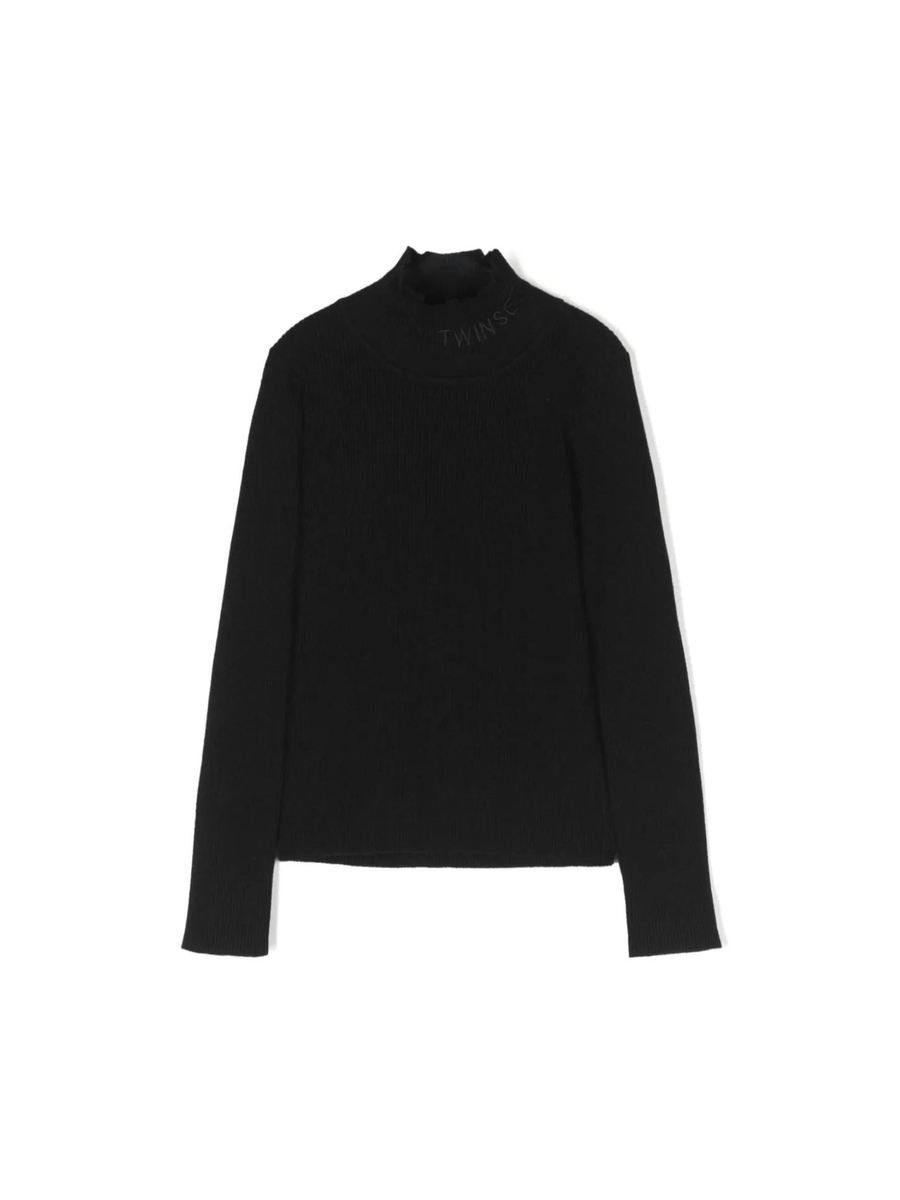 Maglione nero a coste con ricamo 232GJ390C 00006 Twinset 