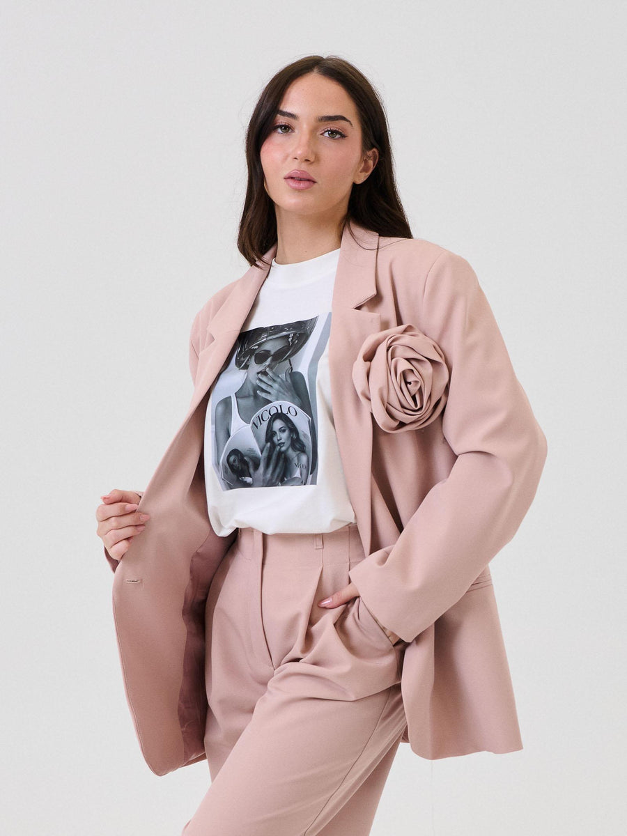 Blazer monopetto Vicolo rosa con maxi fiocco removibile TF0372 CIPRIA Vicolo 