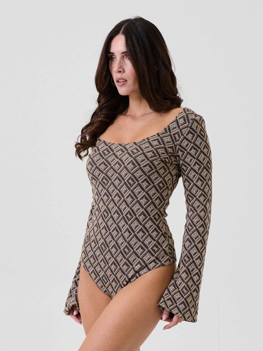 Body Bohemian Vì marrone con motivo geometrico all over BHBO001 UNI Bohemian V 