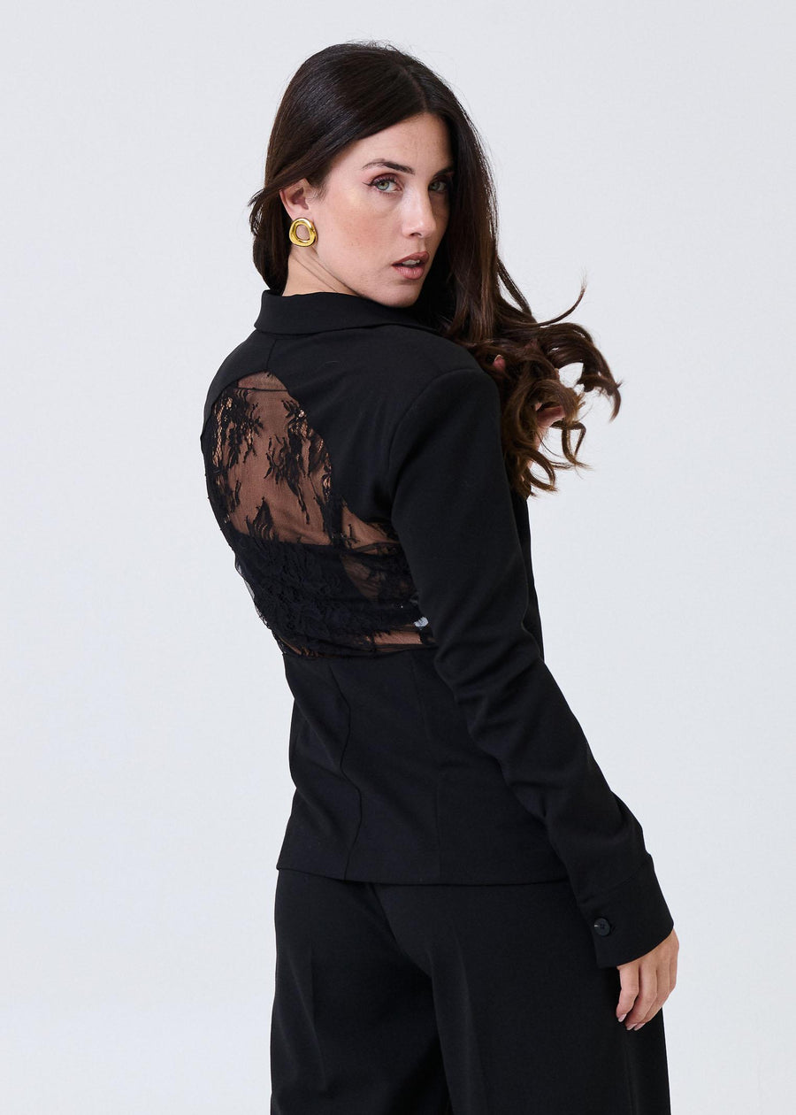 Giacca monopetto Haveone nera con schiena in pizzo JVSP036 NERO Haveone 