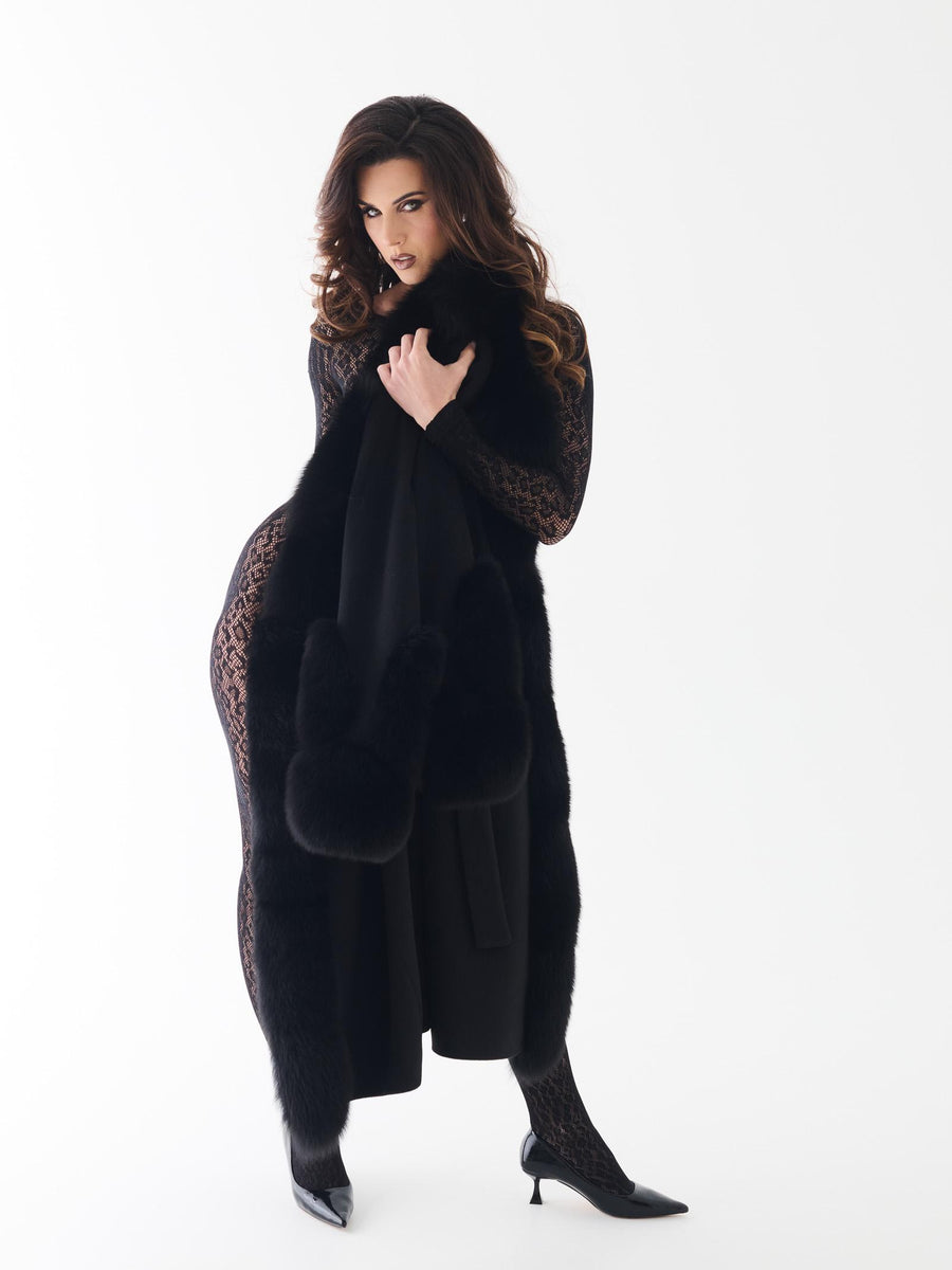 Cappotto Yes London nero con inserti in pelliccia volpe CD1206 NE Yes london 