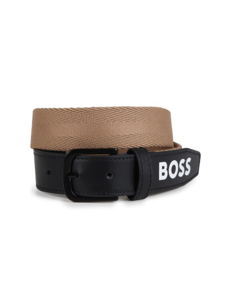 Cintura Boss in pelle nera e tessuto intrecciato beige J51573 09B Boss 