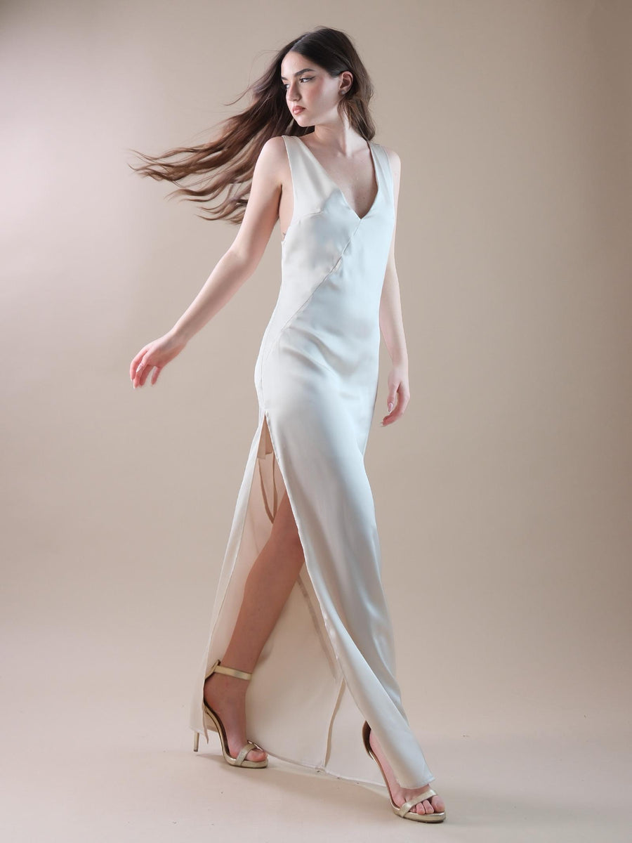 Abito lungo in raso panna TB0578 PANNA Vicolo 