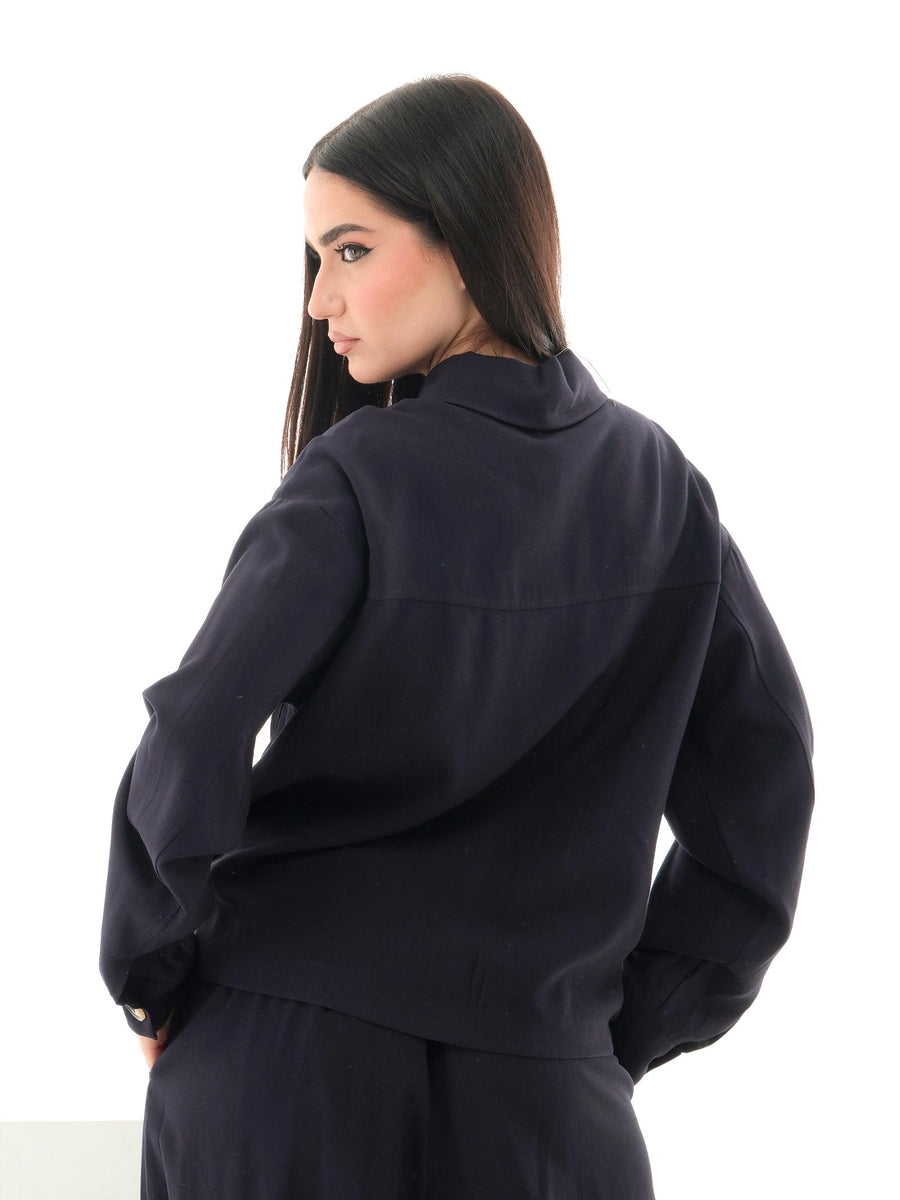 Camicia Vicolo blu navy con tasconi frontali e spilla emoticon TD1078 BLU Vicolo 