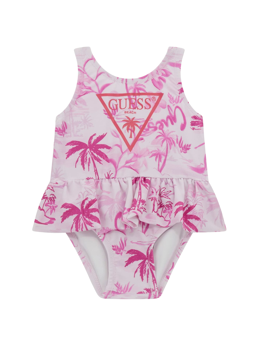 Costume intero Guess rosa con stampa tropicale con volant A5GZ00MC052 P492 Guess 