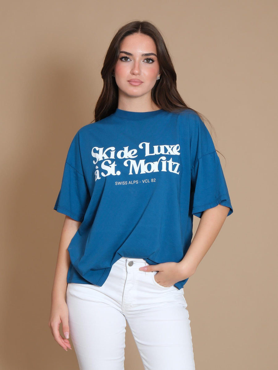 T-Shirt over Vicolo blu " Ski de Luxe à St. Moritz" RS0052 BLU Vicolo 