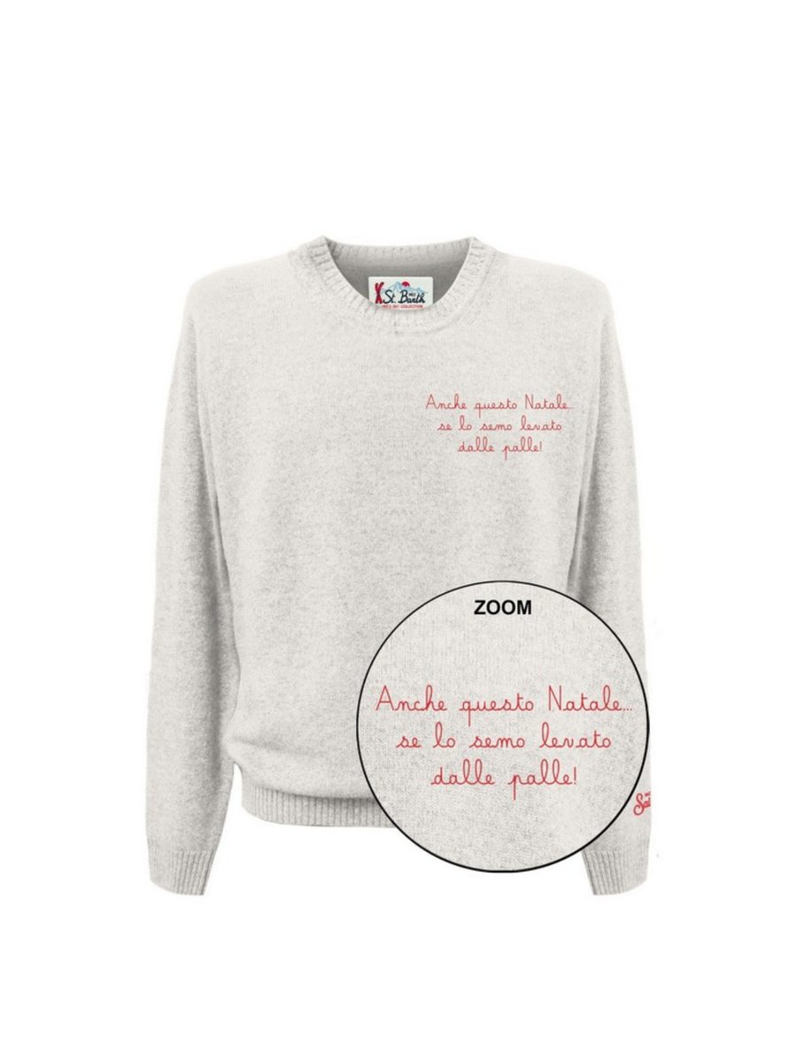 Maglione "11" Saint Barth grigio con scritta "Anche questo natale se lo semo levato dalle palle!" HER0024 03386I MC2 SAINT BARTH 