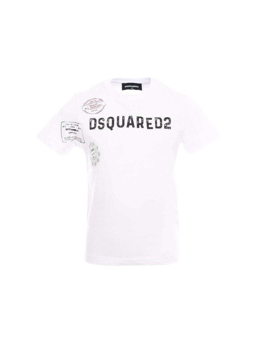 T-Shirt Dsquared bianca con stampa timbri DQ2753 DQ100 Dsquared 