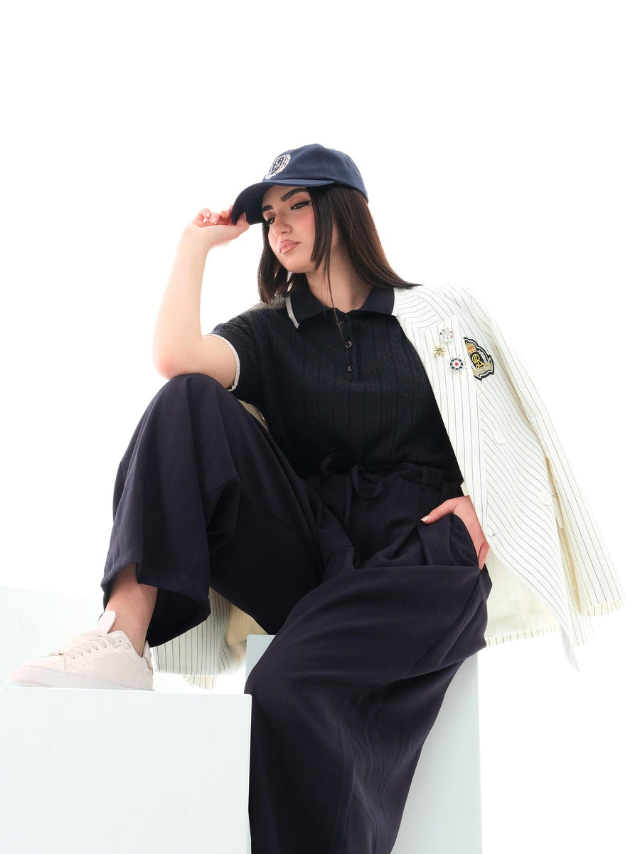 Blazer a righe Vicolo bianco con spille stile marinaro RD0503 BIA Vicolo 