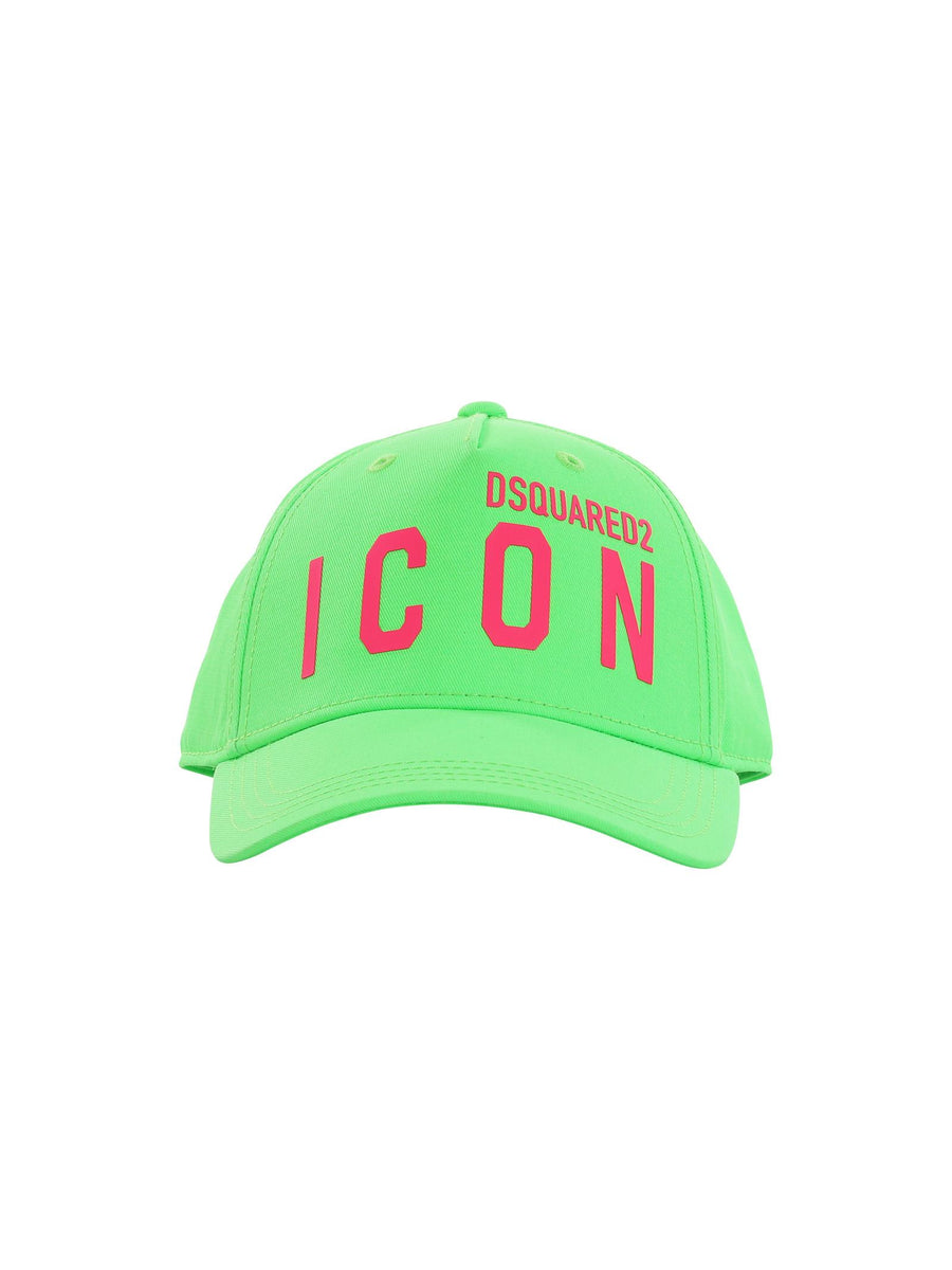 Cappello verde fluo con visiera e logo Icon fucsia fluo DQ2429 DQ584 Dsquared 