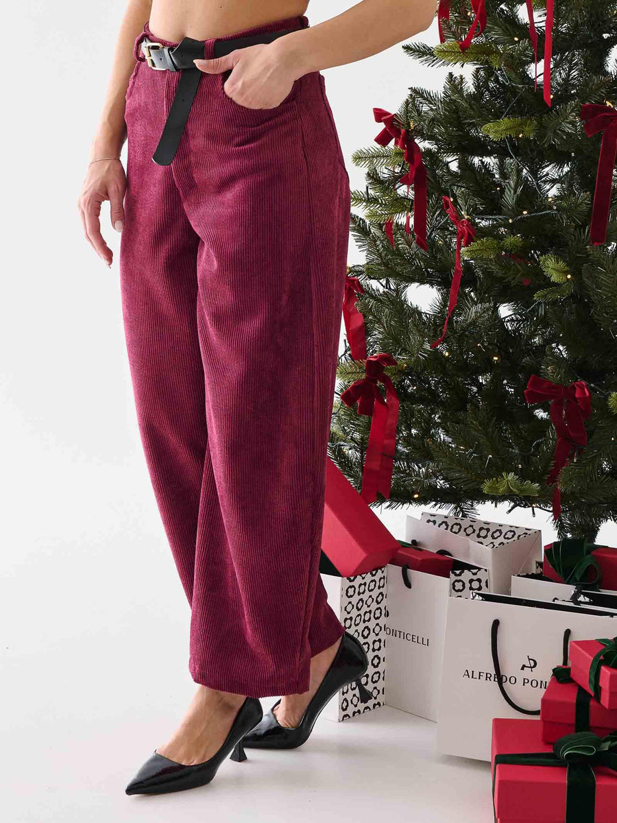 Pantalone in velluto Armoire vino a coste con cintura in coordinato 245 VINO Armoire 